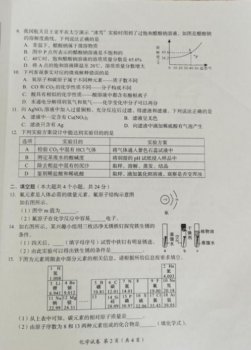 2022年四川内江中考化学真题 图片版 2