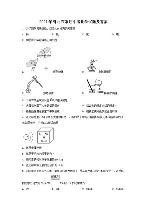 2021年河北石家庄中考化学试题及答案 word版