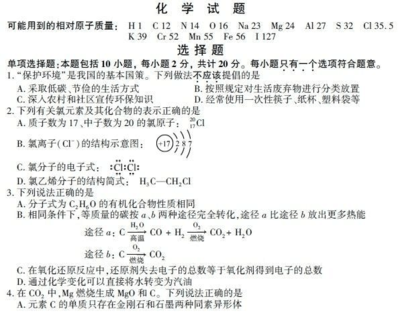 2015年江苏高考化学试卷及答案