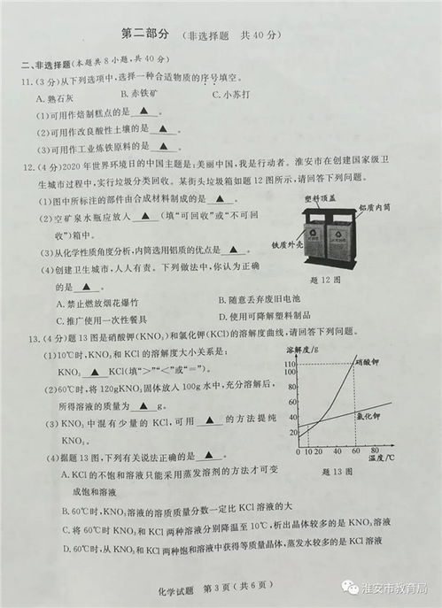 2020年江苏淮安中考化学试题及答案 官方版